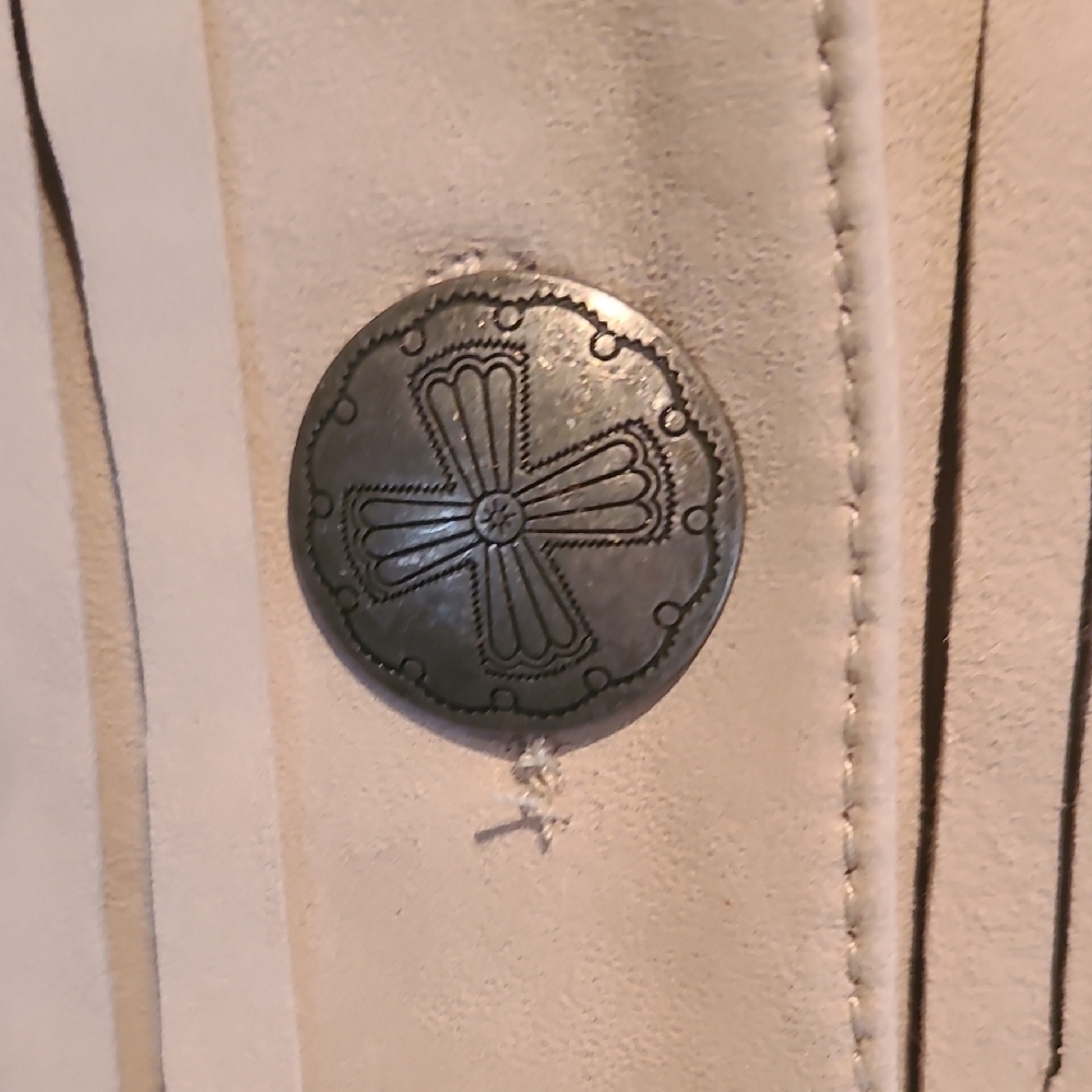 Double D Ranch Cream Leather Fringe Jacket with Blue Embroidery Western Style - Picture 5 of 13